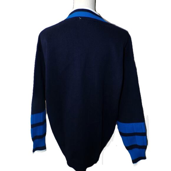 Lacoste V Sweater M Oversized Navy Color Block Tennis Jumper Big Alligator - Picture 13 of 16